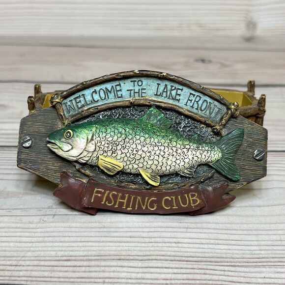 Vintage Trinket Box Welcome to Lake Front Fishing Club Accessory Container Wood - Picture 3 of 15